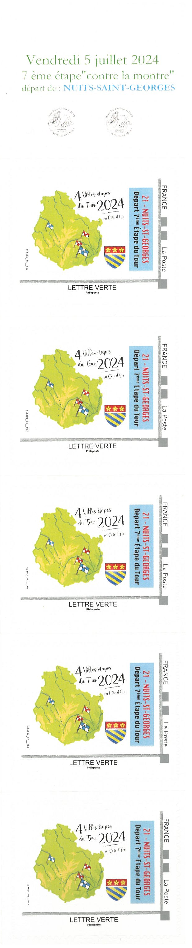 Tour de France – Bande de 5 timbres avec texte