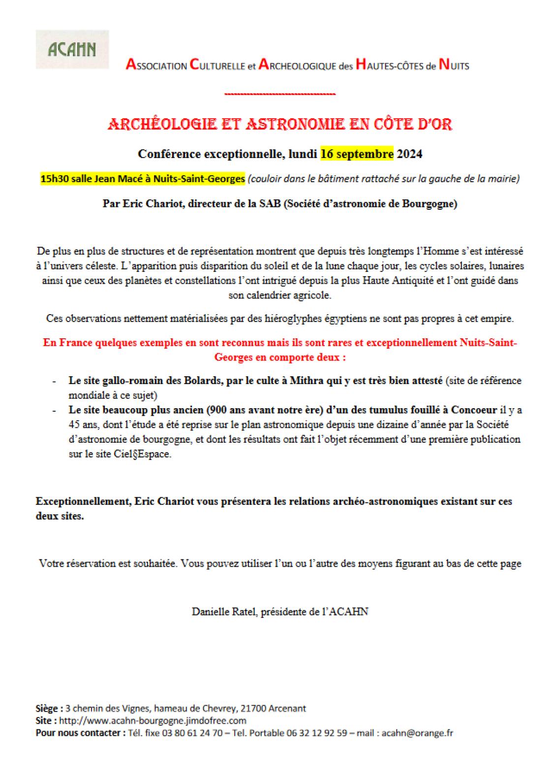 Conférence : Archéologie & Astronomie en Côte... Le 16 sept 2024