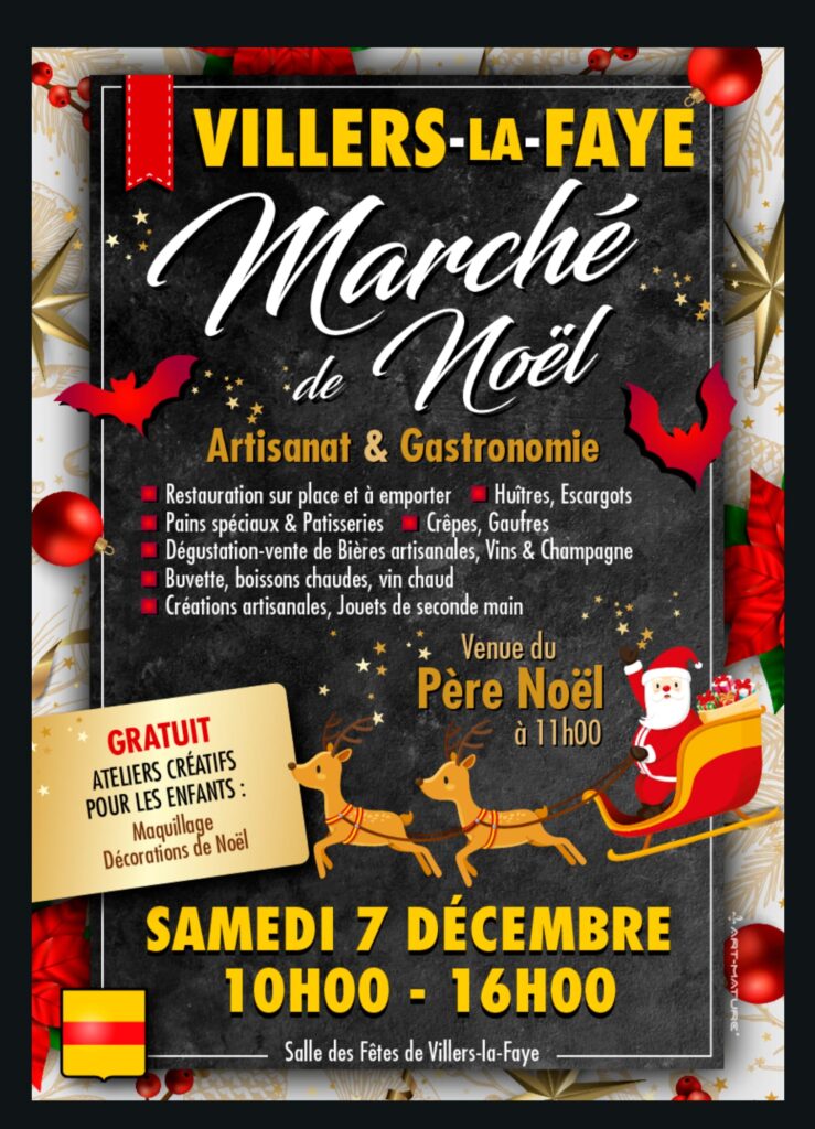 Venez un moment de magie, de convivialité et de partages gourmands pendant le marché de Noël de Villers-la-Faye le 7 décembre