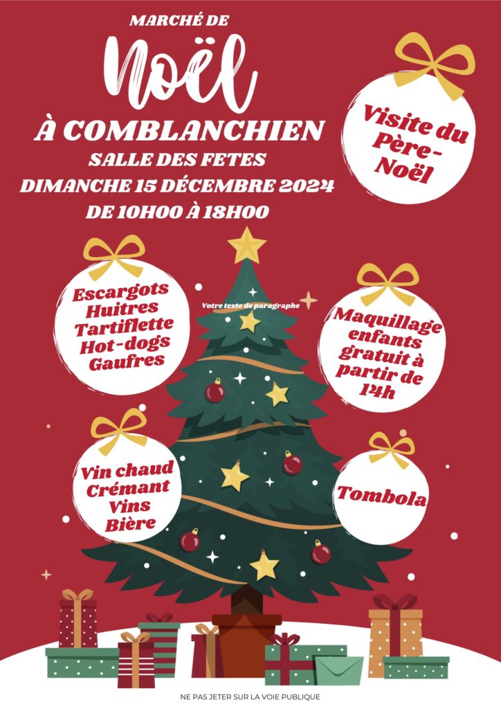 Marché de Noël à Comblanchien avec visite du Père Noël, maquillage pour enfant, produits locaux, buvette et restauration le 15 décembre