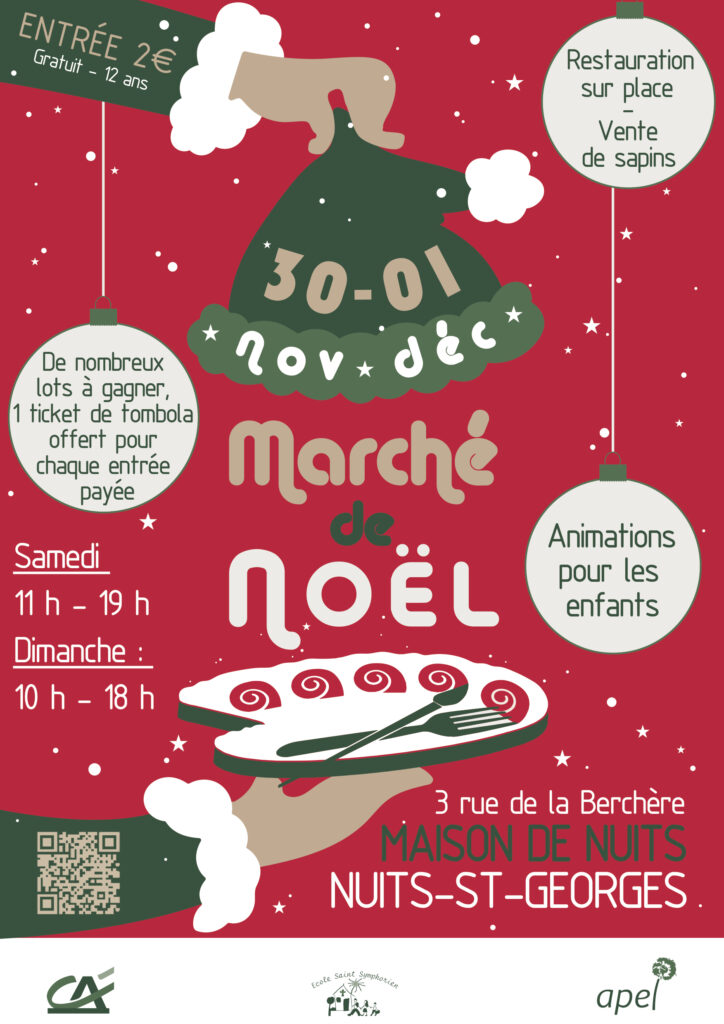 Marché de Noël organisé par les parents d'élèves de l'école Saint-Symphorien, avec des créateurs, le Père Noël, des photos, ....