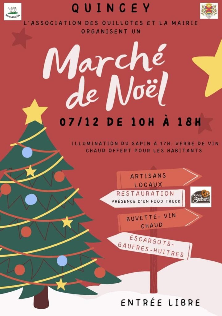 Marché de Noël organisé par l'association des Ouillottes et la mairie avec illumination du sapin de Noël, artisans locaux samedi 7 décembre de 10h à 18h